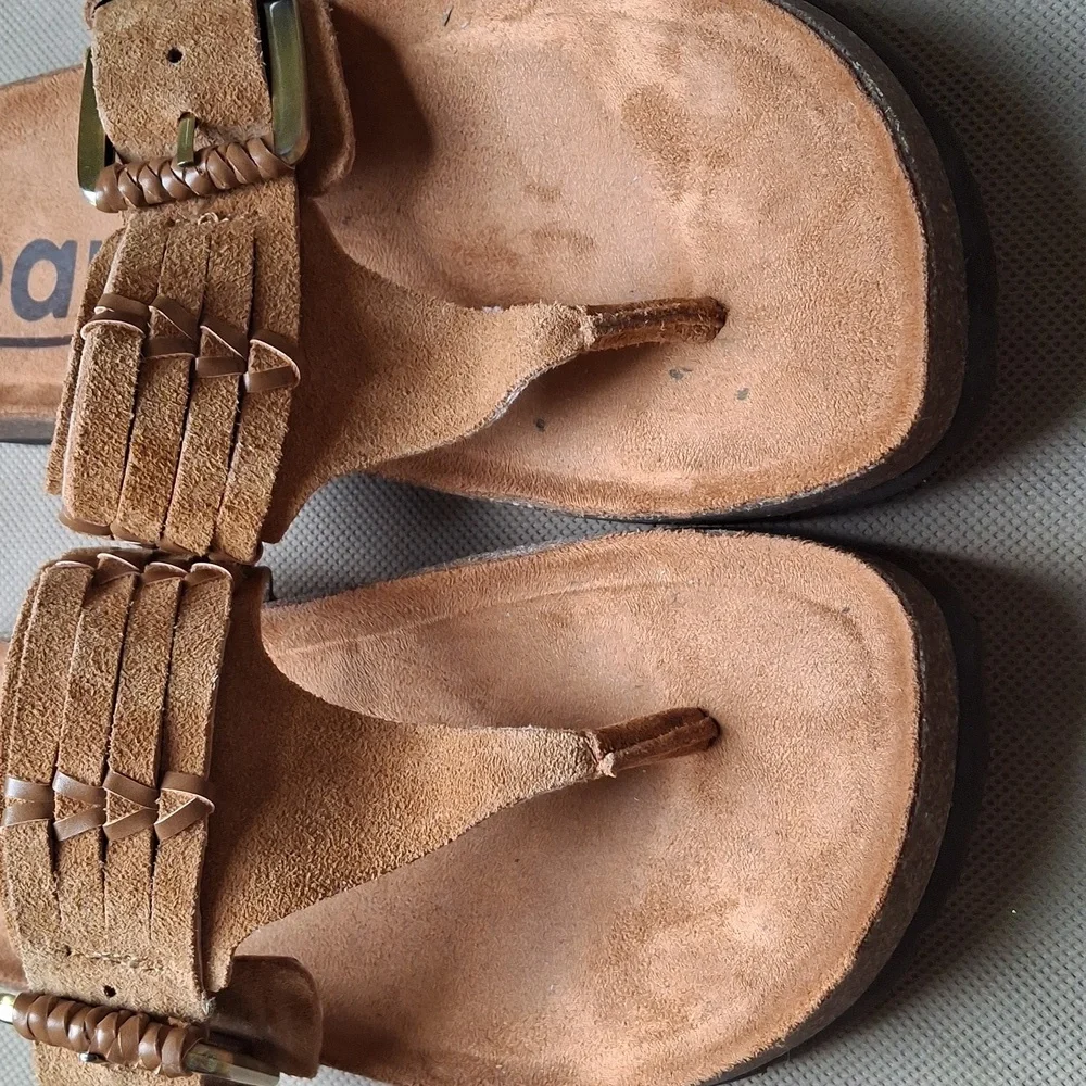 Earth Etaldora Sandals Women’s 7 Tan Leather Thong Flip Flop Boho Comfort - Picture 5 of 9